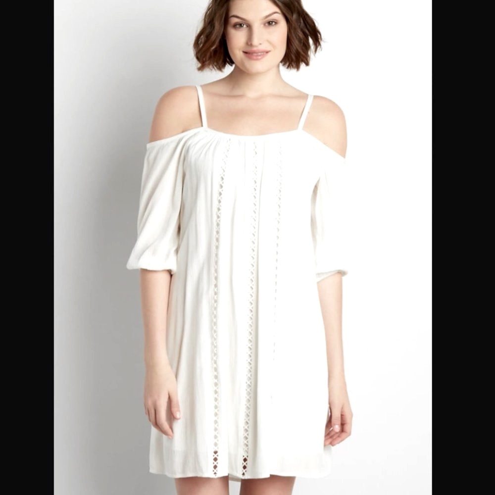 NWT - Cold shoulder midi length M dress by Maurices / soft white with embroidery